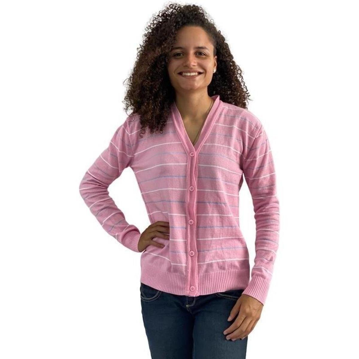 Blusa Frio Cardigan Feminino Tricot Lã Gola V Com Botões463 - Rosa Menor preço em Blusa Frio Cardigan Feminino Tricot Lã Gola V Com Botões463 - Rosa