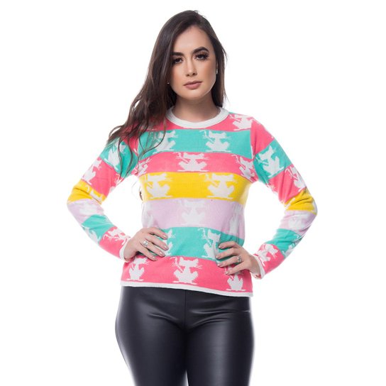 Blusa Gato Eliza Tricot Manga Longa Feminina - Rosa
