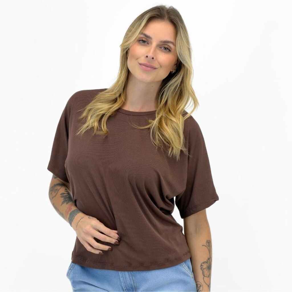 Blusa Geração Moderna Canelada Ampla Manga Curta Feminina