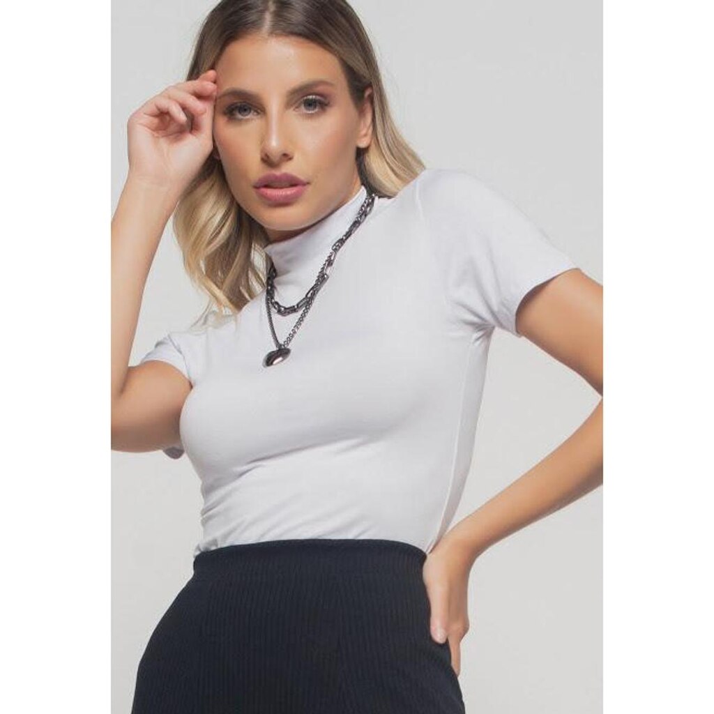 Blusa Gola Alta Manga Curta Malha Salvatore Fashion