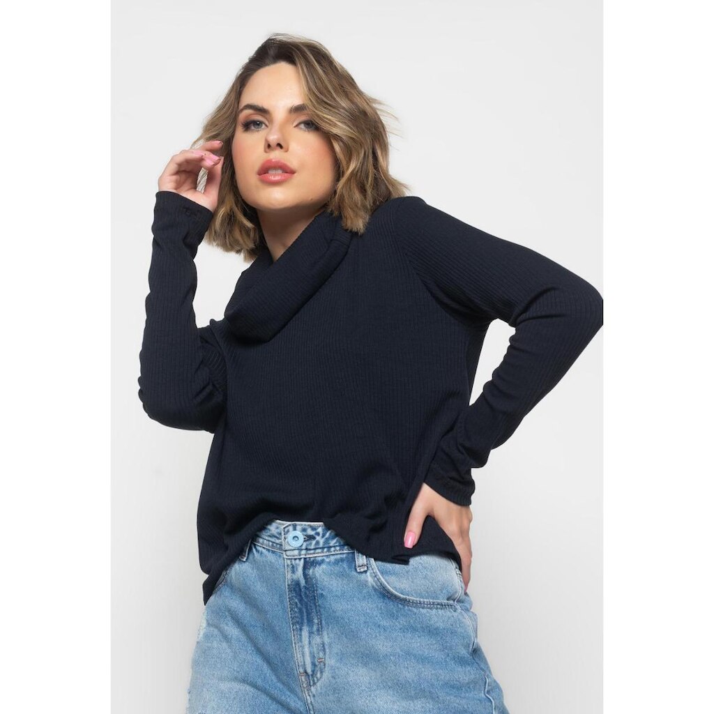 Blusa Golão Manga Longa Canelada Salvatore Fashion
