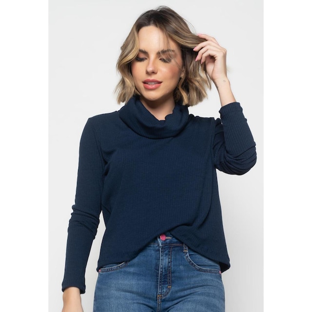 Blusa Golão Manga Longa Canelada Salvatore Fashion