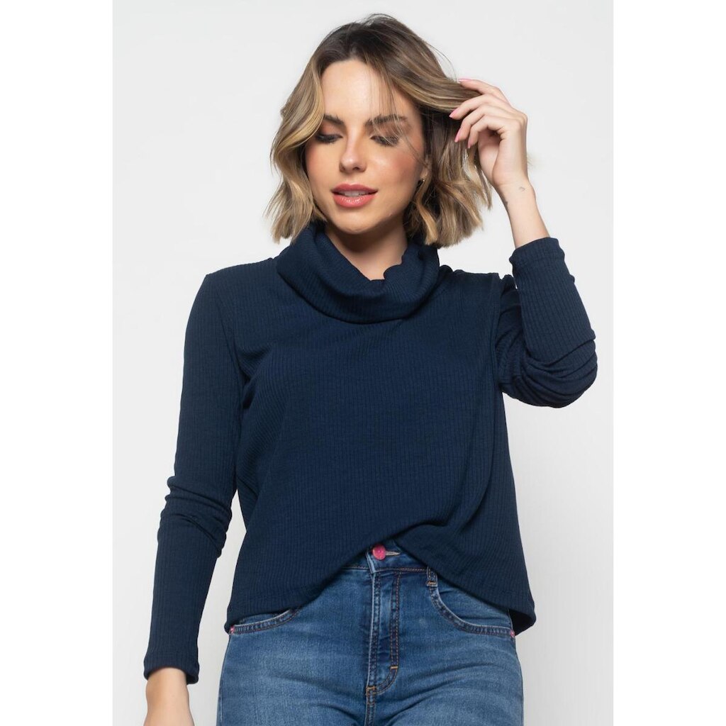 Blusa Golão Manga Longa Canelada Salvatore Fashion