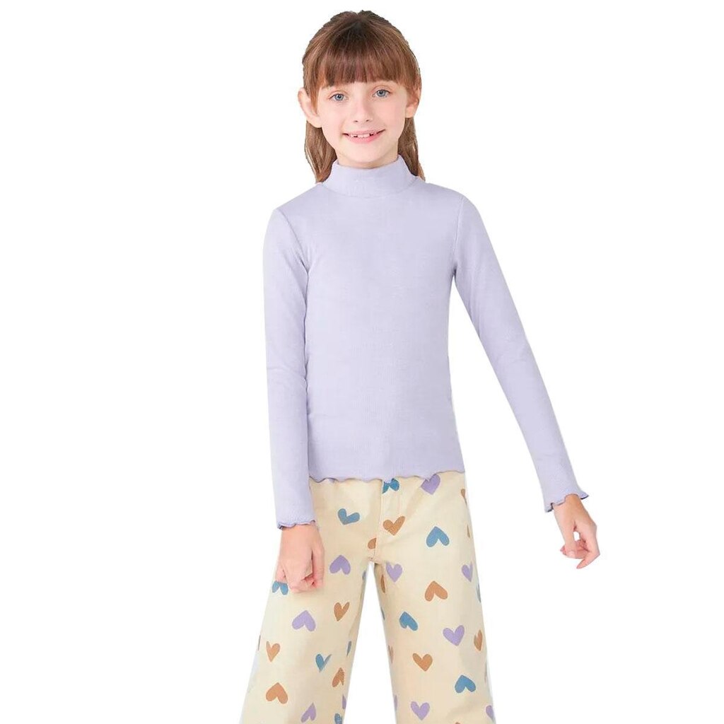 Blusa Hering Básica Infantil Menina Manga Longa Com Gola Alta Lilás