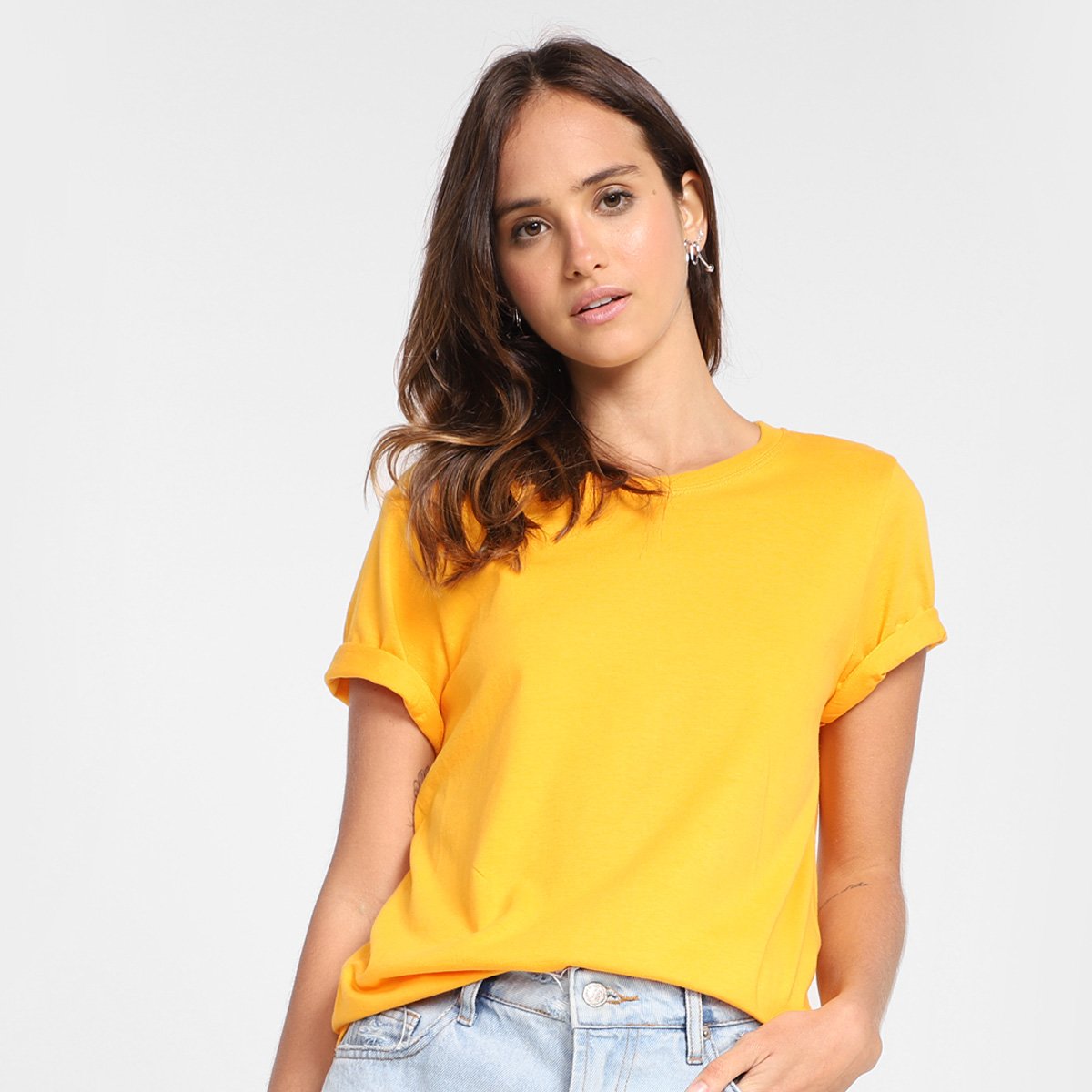 Blusa Hering Básica World Regular Feminina - Amarelo Menor preço em Blusa Hering Básica World Regular Feminina - Amarelo