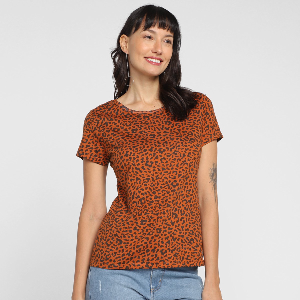 Blusa Hering Estampada Animal Print Feminina - Marrom Menor preço em Blusa Hering Estampada Animal Print Feminina - Marrom