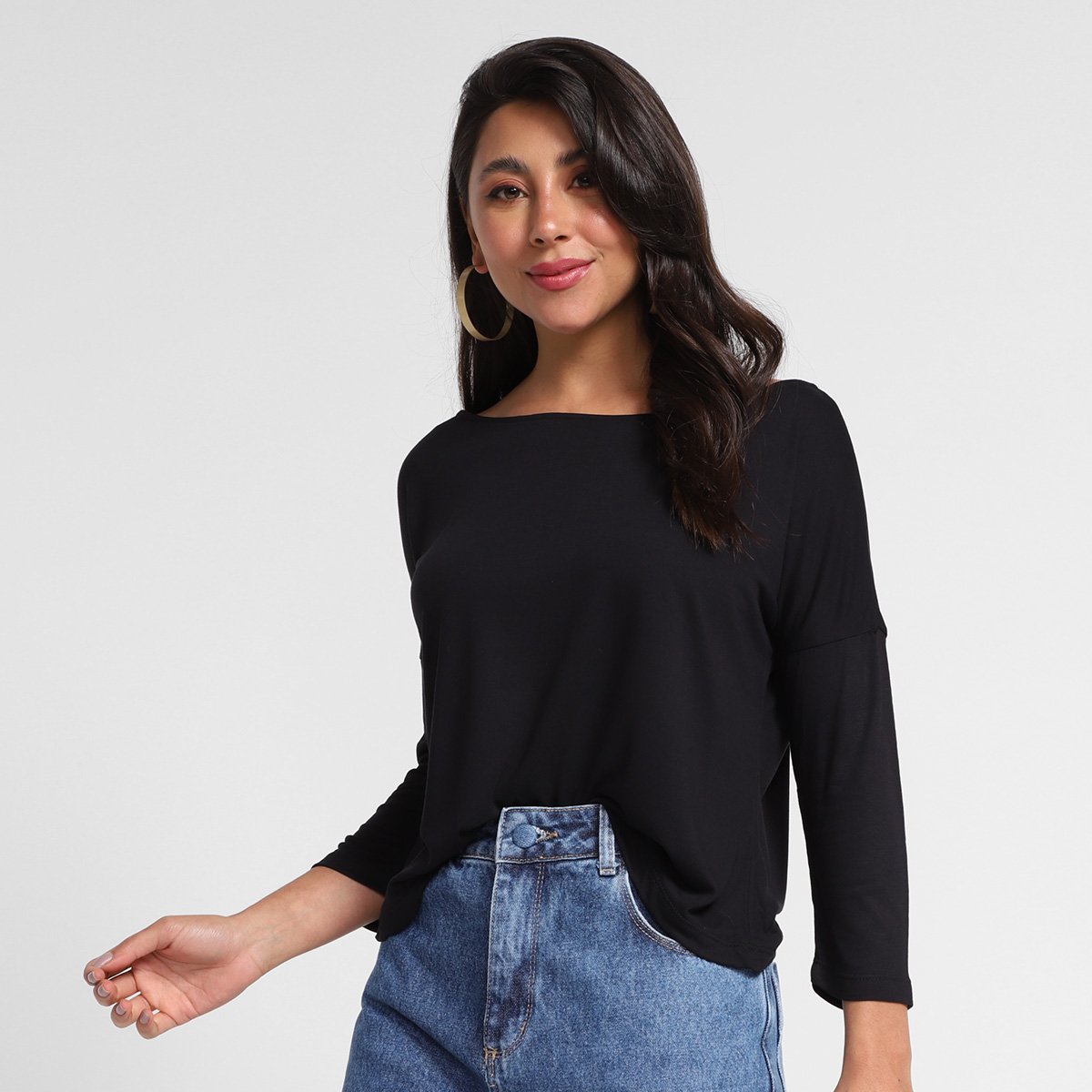 Blusa Hering Lisa Manga 3/4 Feminina - Preto Menor preço em Blusa Hering Lisa Manga 3/4 Feminina - Preto