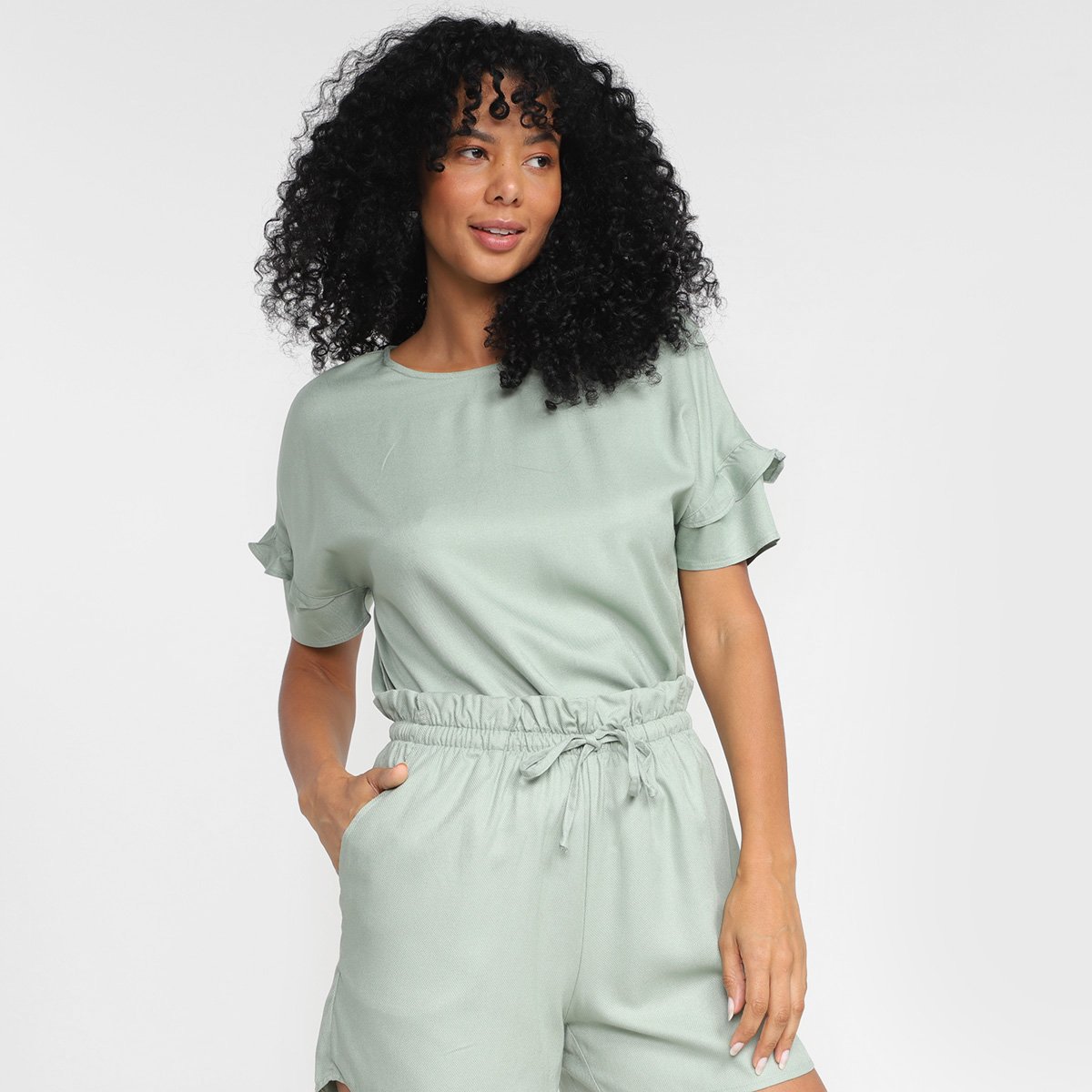 Blusa Hering Lisa Manga Babado Feminina - Verde claro Menor preço em Blusa Hering Lisa Manga Babado Feminina - Verde claro