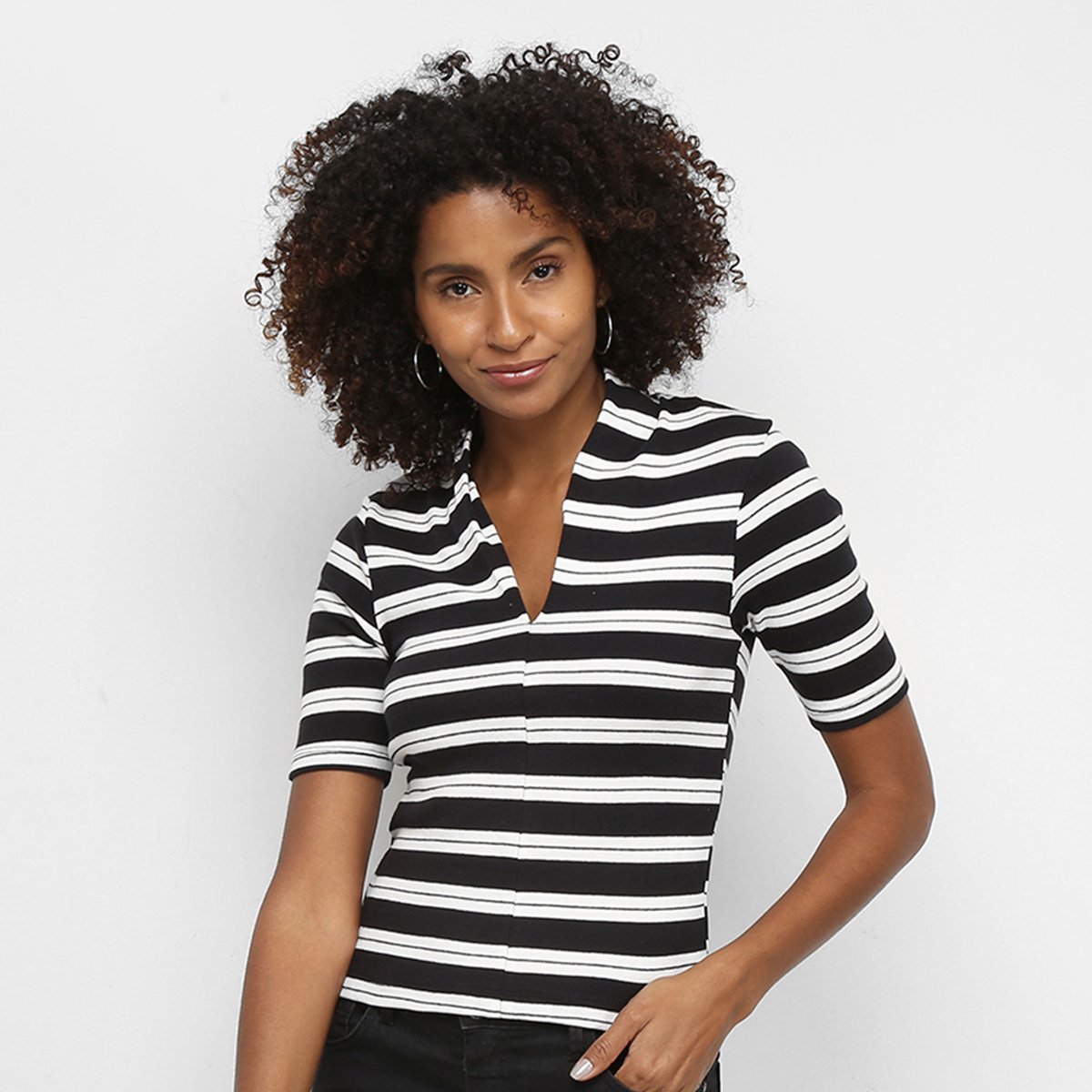 Blusa Hering Listrada Feminina - Preto Menor preço em Blusa Hering Listrada Feminina - Preto