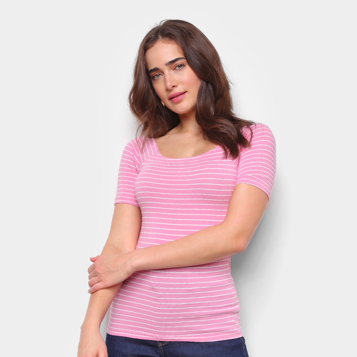 Blusa Hering Listrada Gola Canoa Feminina - Lilás Menor preço em Blusa Hering Listrada Gola Canoa Feminina - Lilás