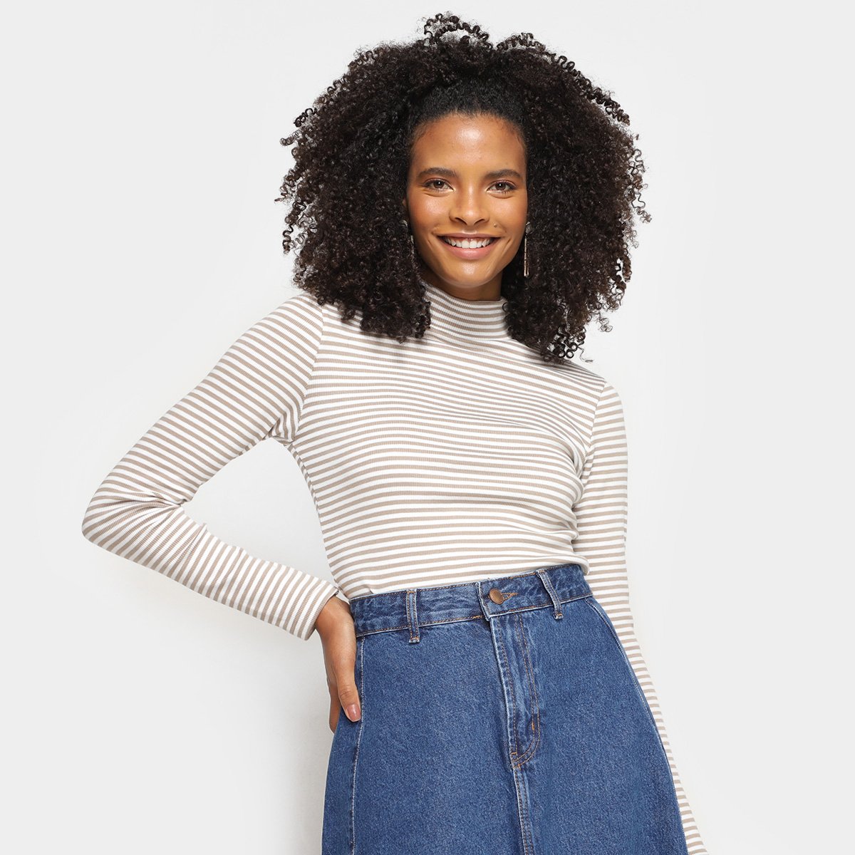 Blusa Hering Listrada Manga Longa Feminina - Azul Menor preço em Blusa Hering Listrada Manga Longa Feminina - Azul