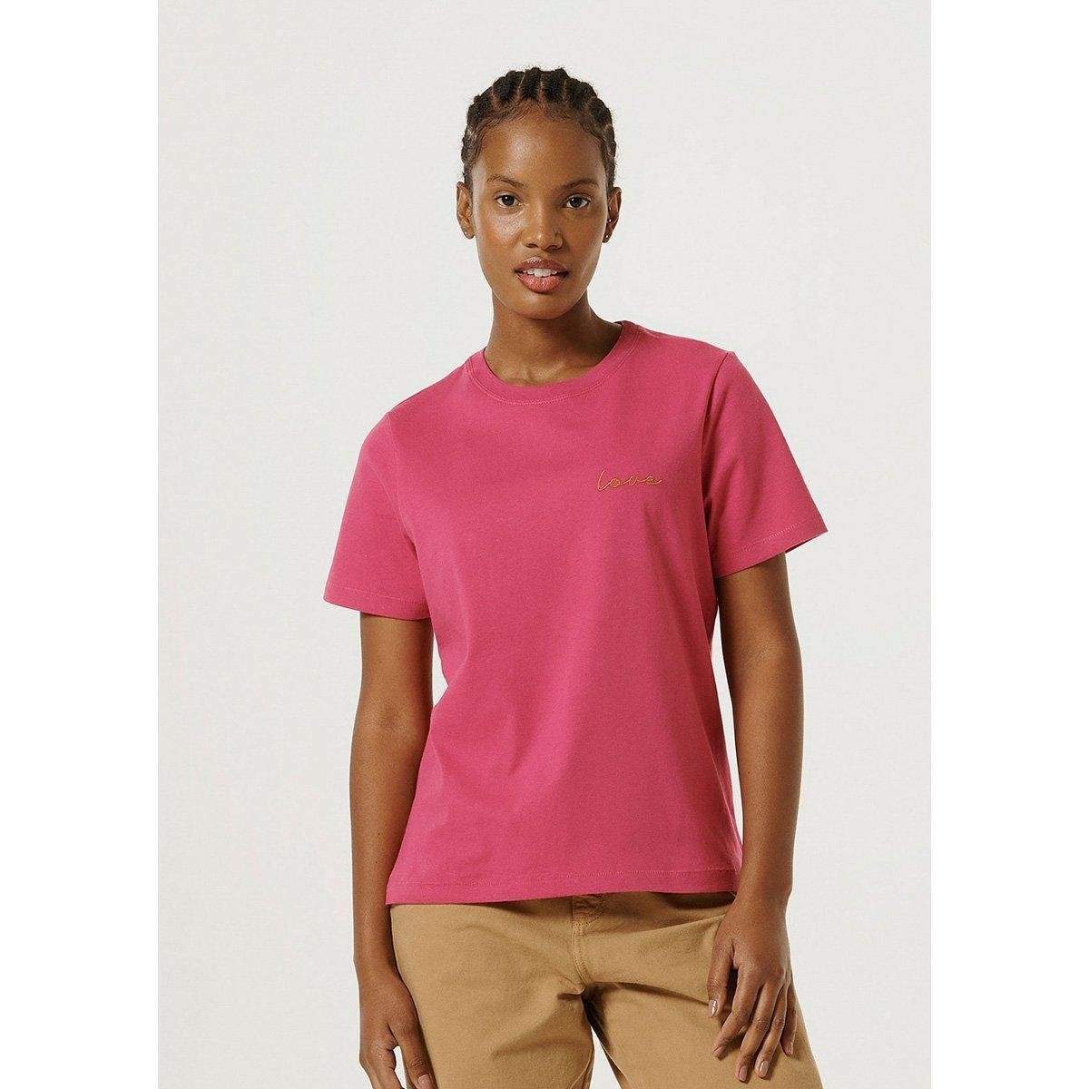 Blusa Hering Manga Curta Regular Word Feminina - Rosa é ruim? Blusa Hering Manga Curta Regular Word Feminina - Rosa é boa?