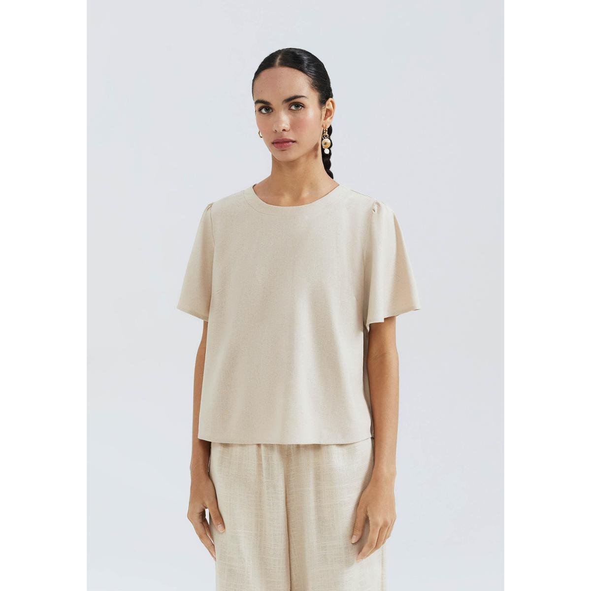 Menor preço em Blusa Hering Manga Morcego Em Viscose Feminina - Bege