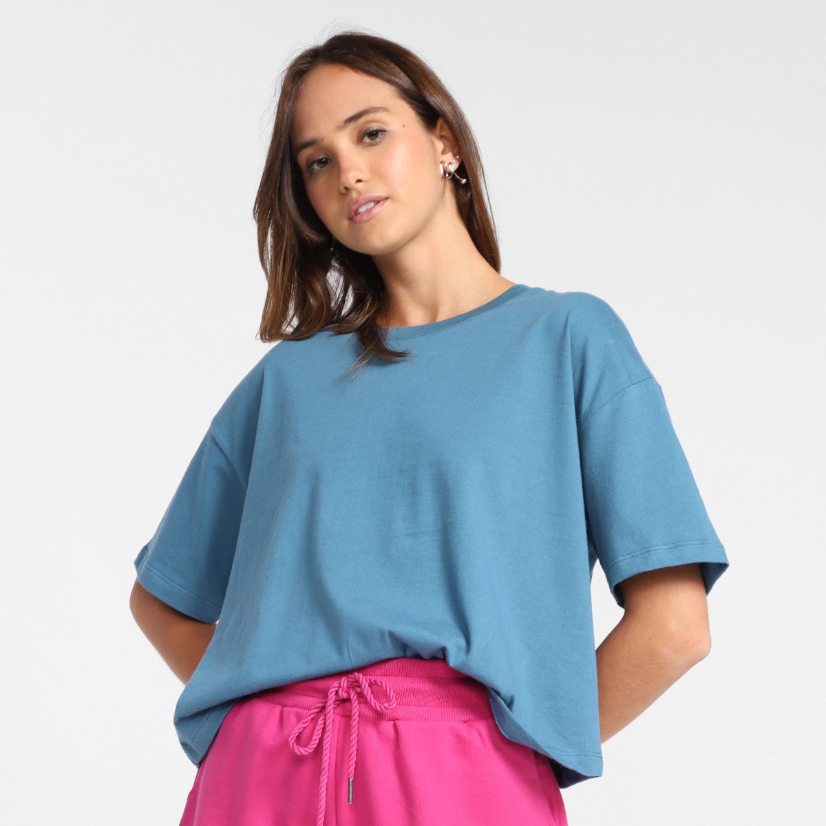 Blusa Hering Modelagem Box Feminina - Azul Menor preço em Blusa Hering Modelagem Box Feminina - Azul