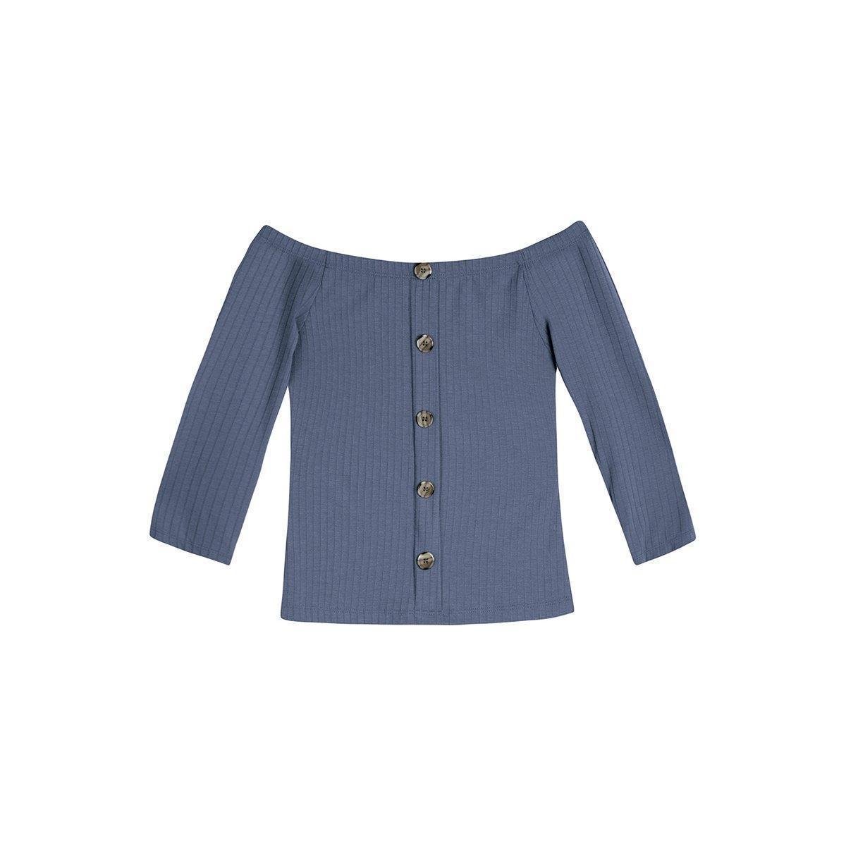 Blusa Hering Ombro A Ombro Malha Canelada Feminina - Azul Menor preço em Blusa Hering Ombro A Ombro Malha Canelada Feminina - Azul