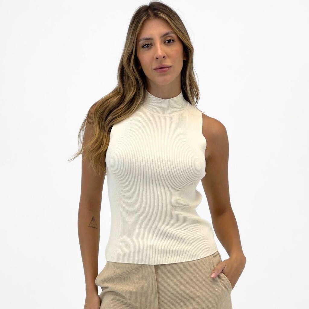 Blusa Hering Regata em Tricot Canelado Gola Alta Feminina