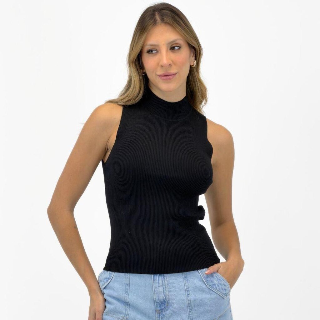 Blusa Hering Regata em Tricot Canelado Gola Alta Feminina