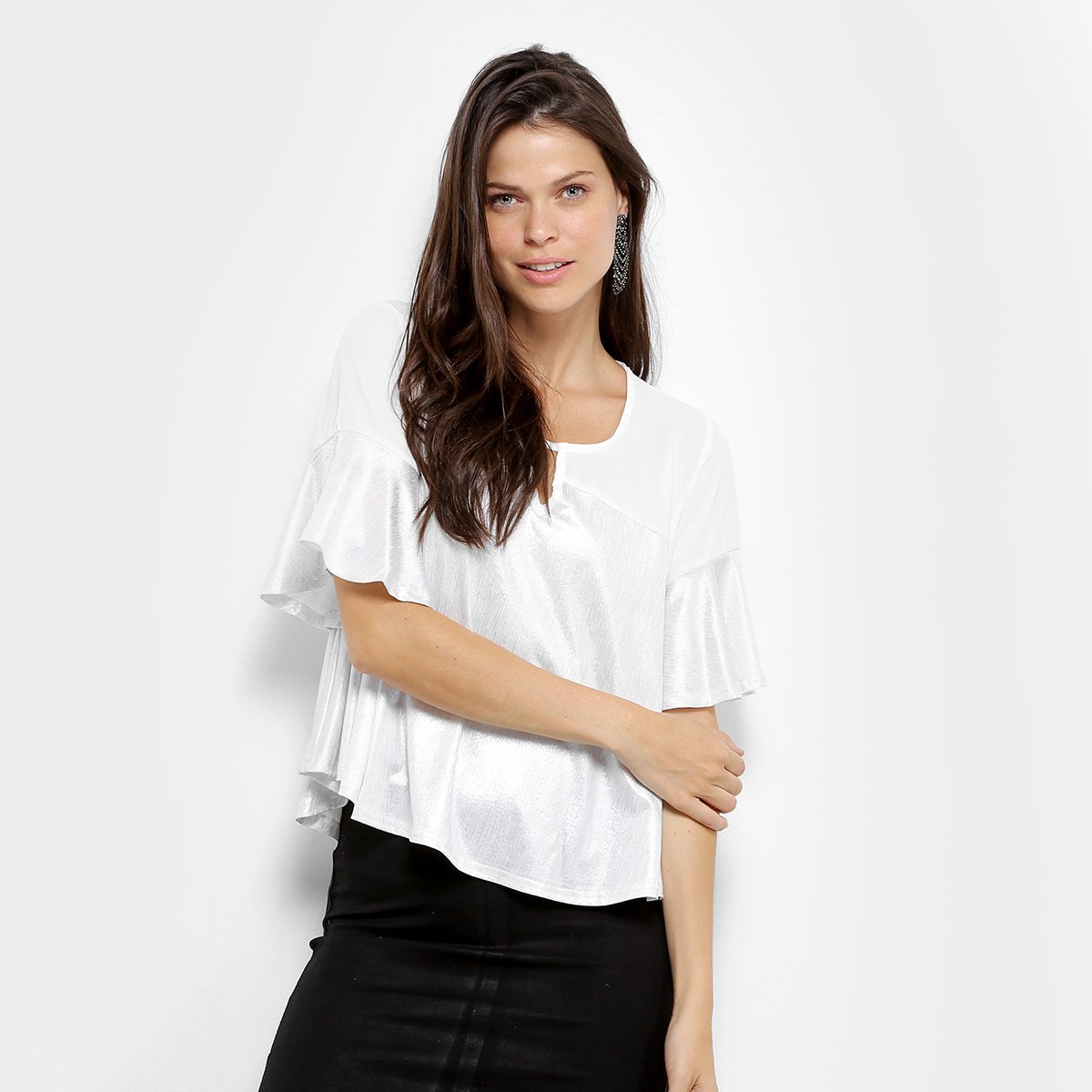 Blusa Holin Stone Bata Brilho Feminina - Off White Menor preço em Blusa Holin Stone Bata Brilho Feminina - Off White
