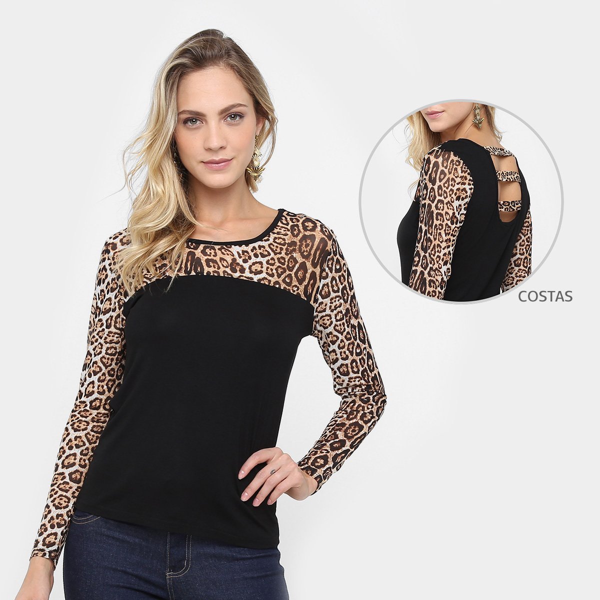 Blusa Holin Stone Estampada Feminina - Preto Menor preço em Blusa Holin Stone Estampada Feminina - Preto