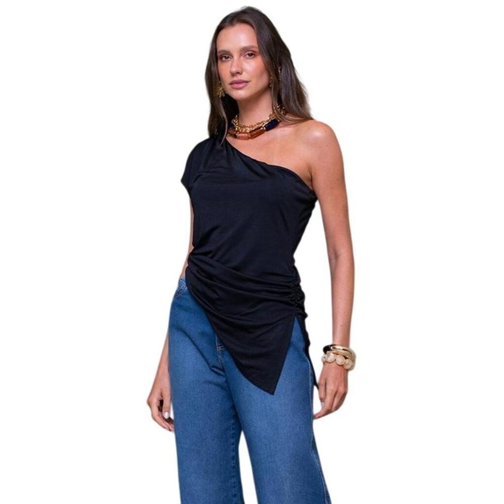 Blusa Ilícito Com Decote Assimétrico Preta Feminino
