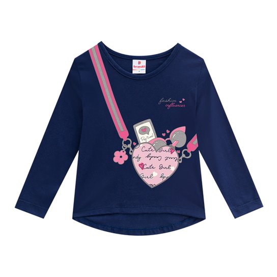 Blusa Infantil Brandili Coração Manga Longa Feminina - Marinho