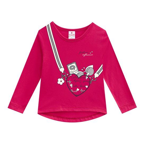 Blusa Infantil Brandili Coração Manga Longa Feminina - Pink
