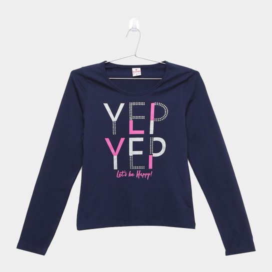 Blusa Infantil Brandili Manga Longa Yep Feminina - Marinho