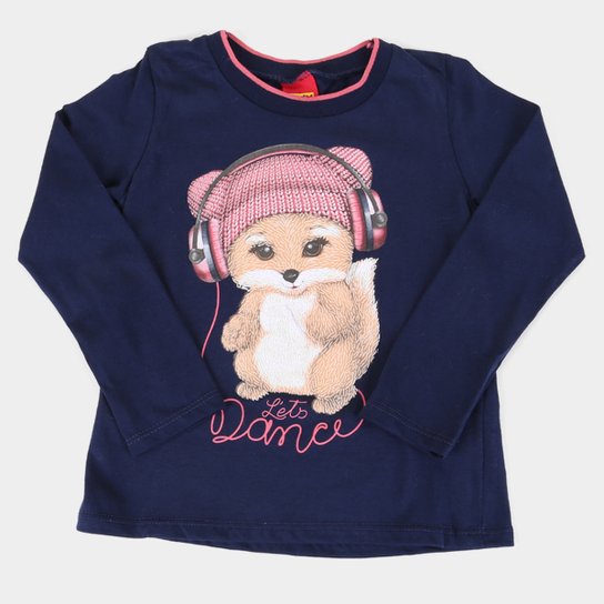 Blusa Infantil Kyly Let's Dance Manga Longa Feminina - Marinho