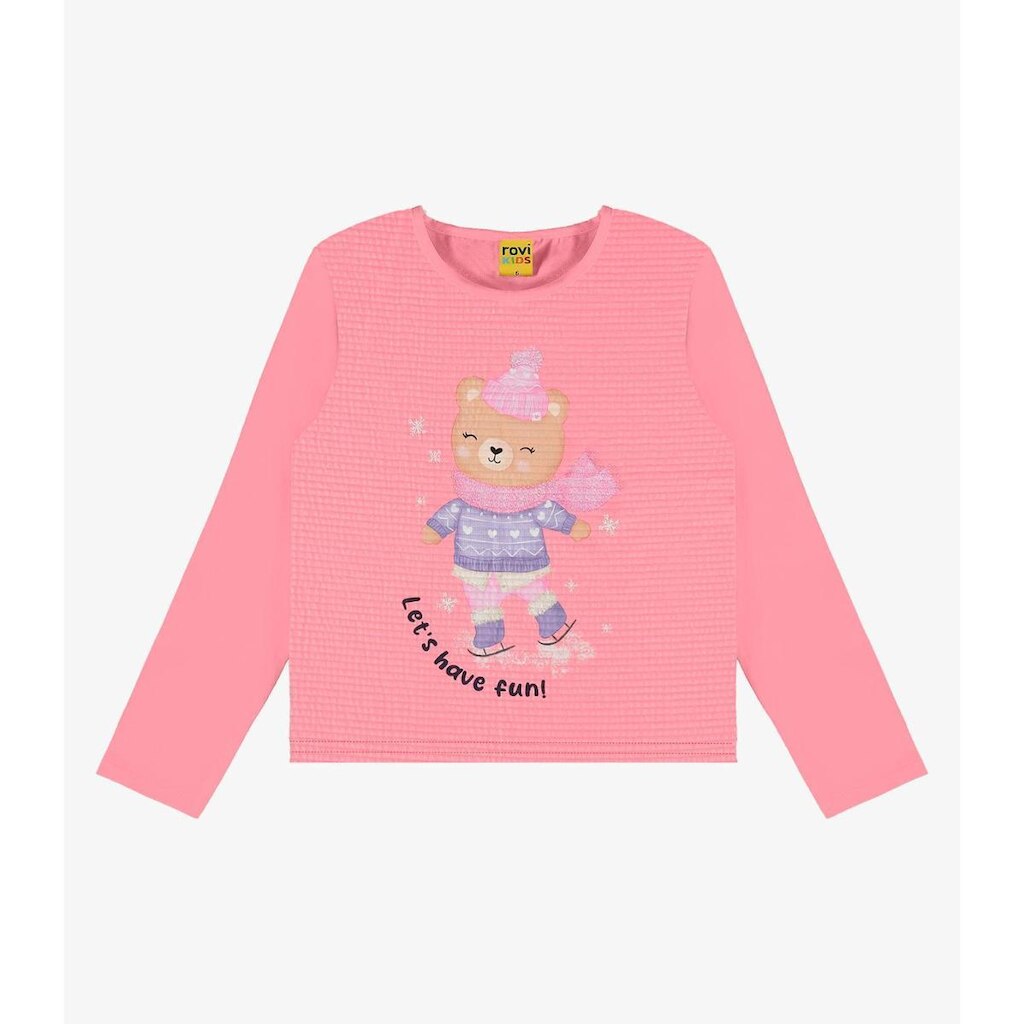 Blusa Infantil Manga Longa Ursinho Rovi Kids Rosa