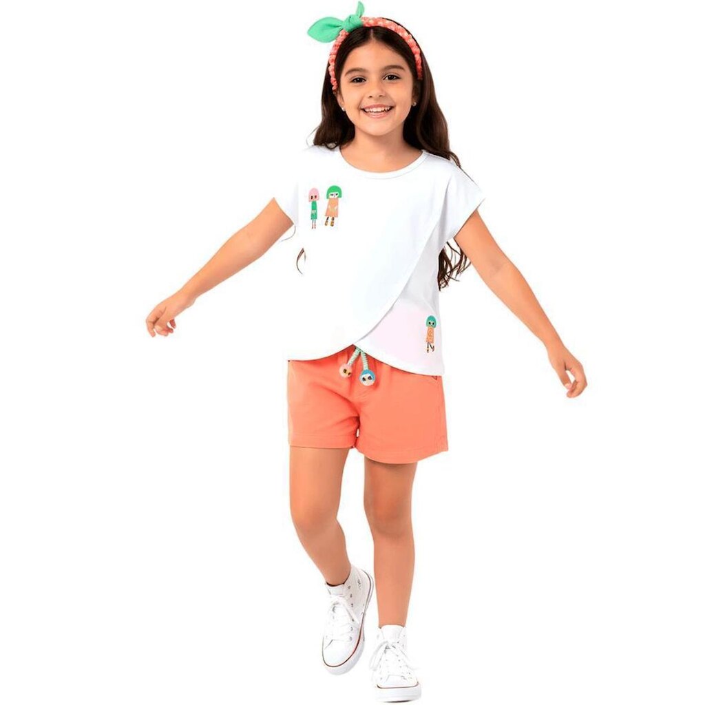 Blusa Infantil Menina Bonequinhas Branco Alphabeto
