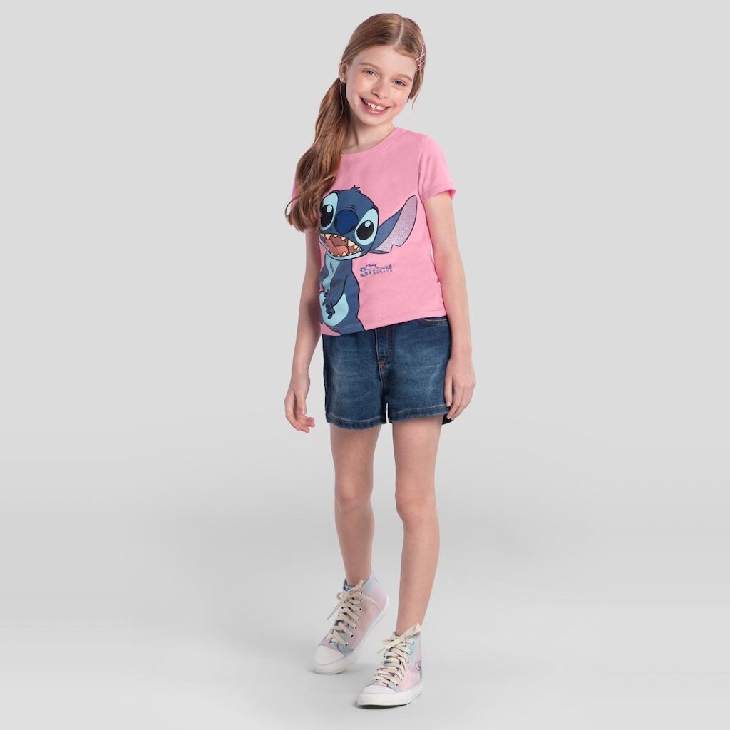 Blusa Infantil Menina Brilhante Do Stitch Brandili