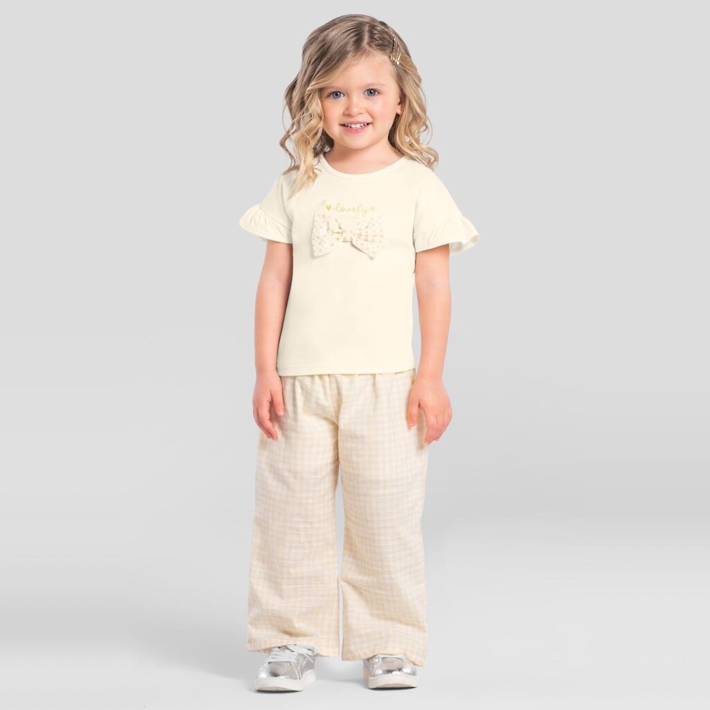 Blusa infantil menina com laço xadrez Mundi