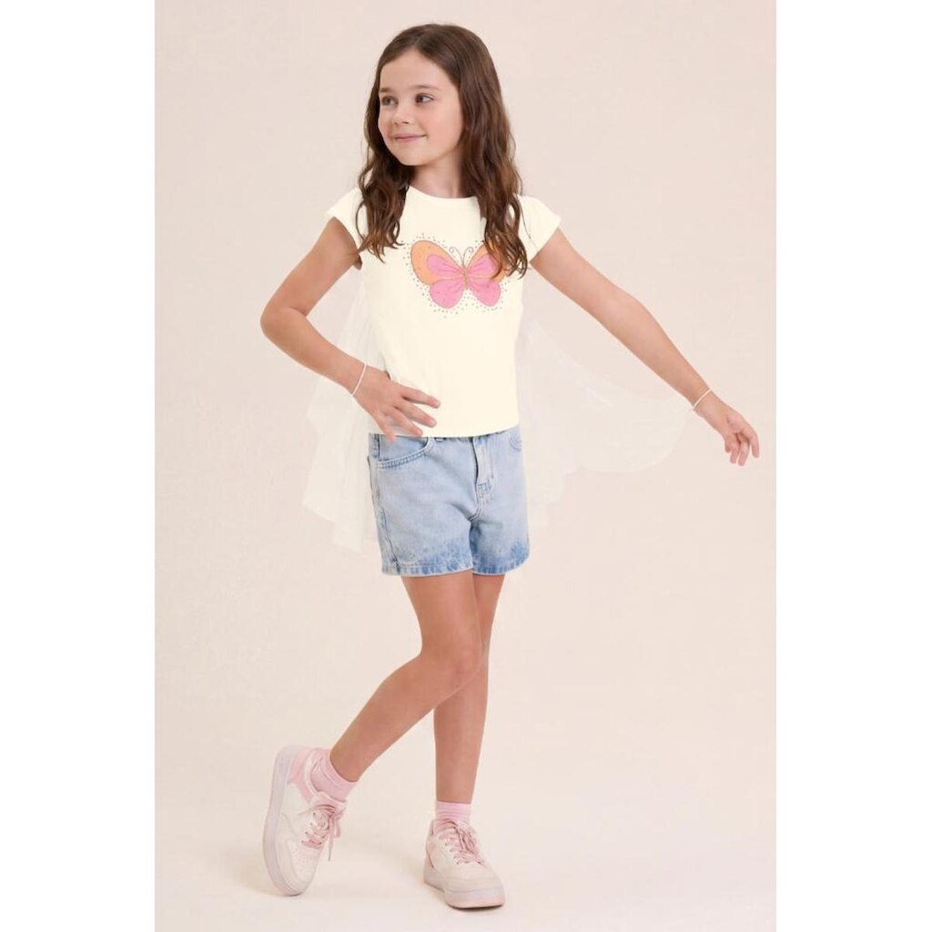 Blusa infantil menina em meia malha com asas de boboleta Brandili