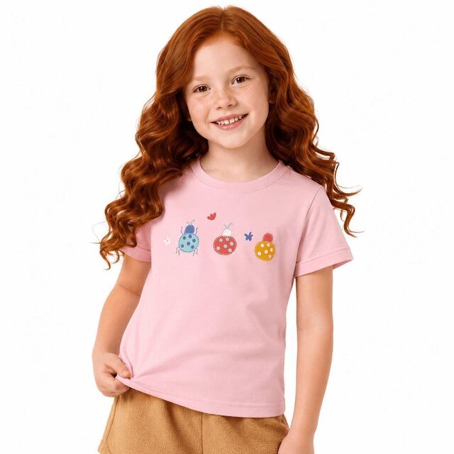 Blusa Infantil Menina Joaninhas Fofas Alphabeto Rosa