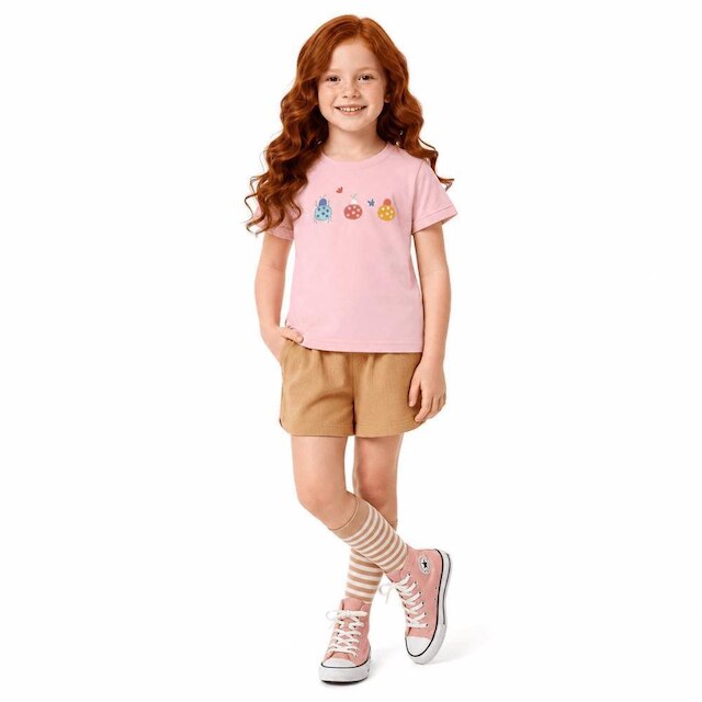 Blusa Infantil Menina Joaninhas Fofas Alphabeto Rosa
