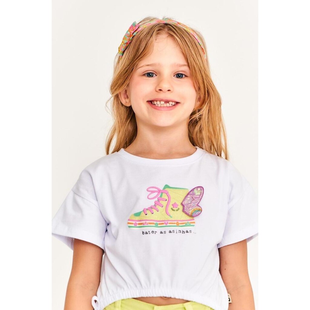 Blusa Infantil Menina Patchflores Estampada Bater as Asinhas