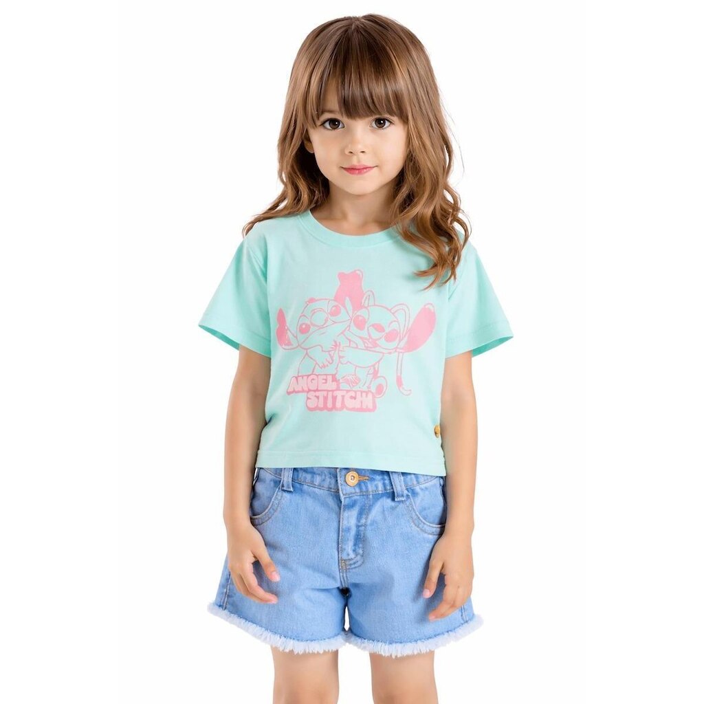 Blusa Infantil Menina Stitch e Angel Geotropical Divertida