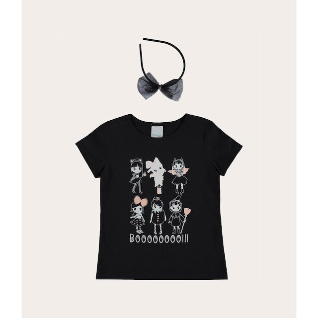 Blusa Infantil Menina+Tiara Preta Halloween Malwee Kids