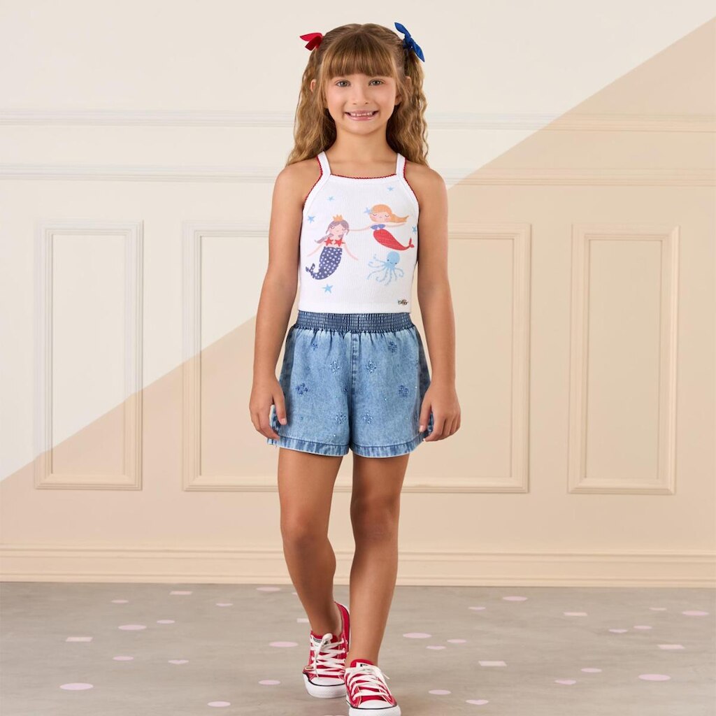 Blusa Infantil Regata Canelada Estampada Sereias Mon Sucré