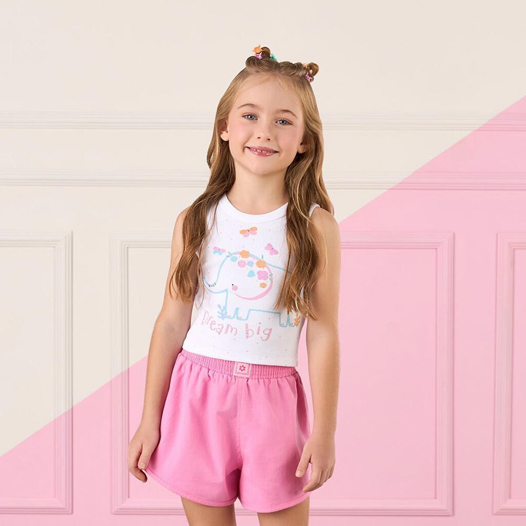 Blusa Infantil Regata Estampada Elefantinho Strass Mon Sucré