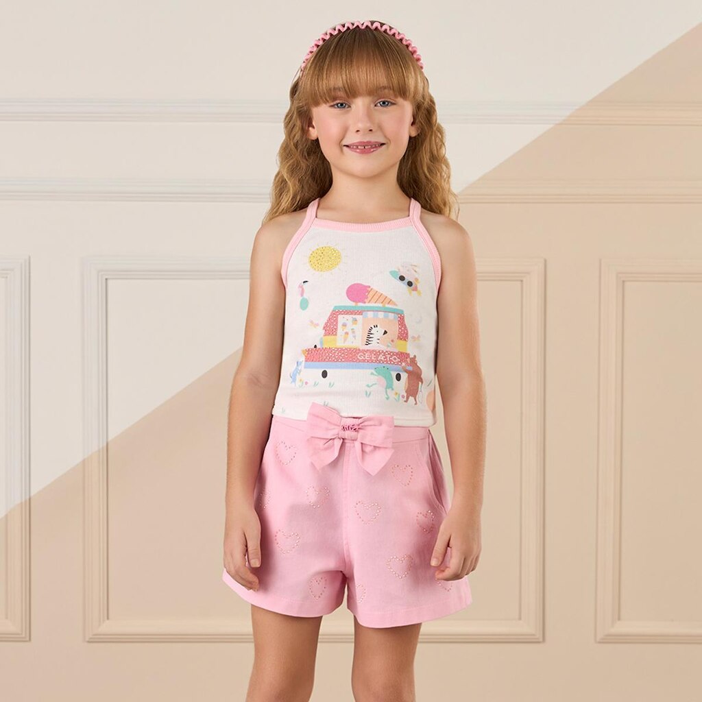 Blusa Infantil Regata Estampada Gelato Bichinhos Mon Sucré