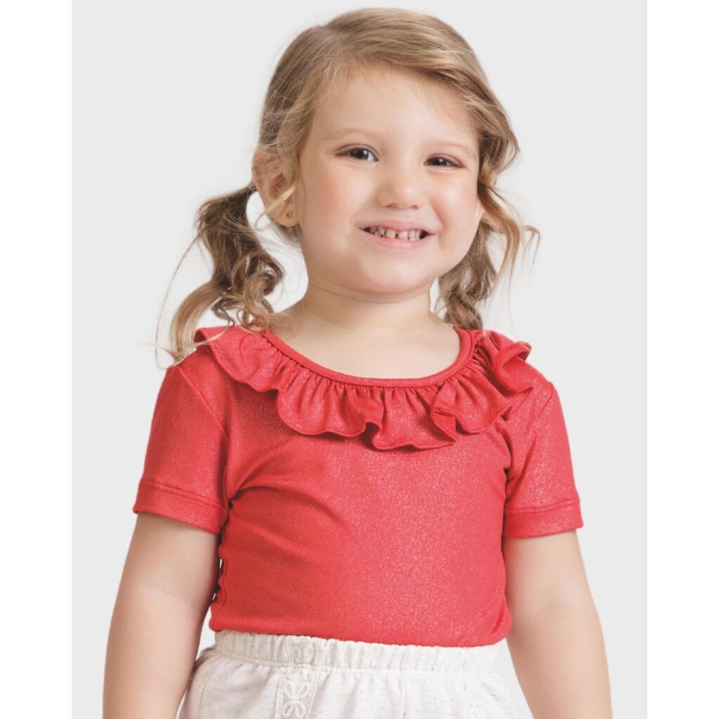 Blusa infantil verão babados malha leve confortável estilosa - Vermelha e Rosa - Menina 1 a 4 anos