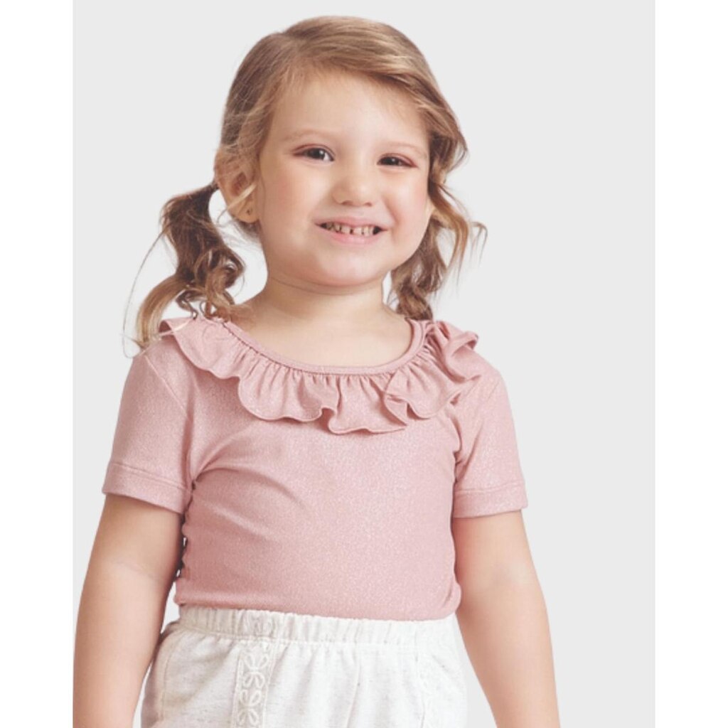 Blusa infantil verão babados malha leve confortável estilosa - Vermelha e Rosa - Menina 1 a 4 anos