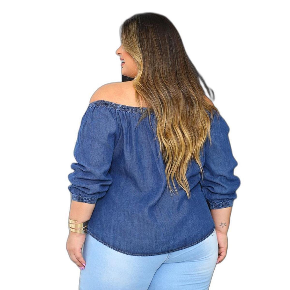 Blusa Jeans Feminina Plus Size Blusa Jeans Feminina Ciganinha Plus