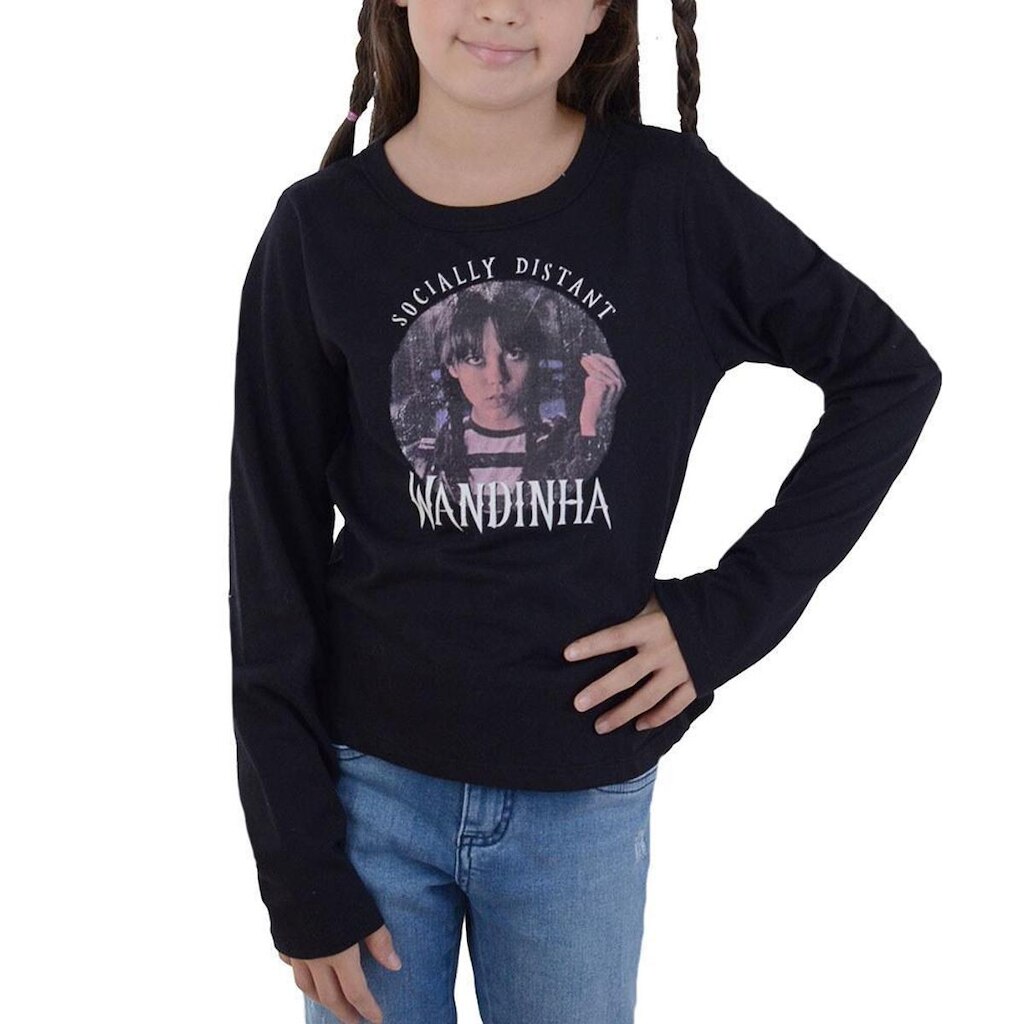 Blusa Juvenil Feminina Brandili ML Wandinha Preta - 556491
