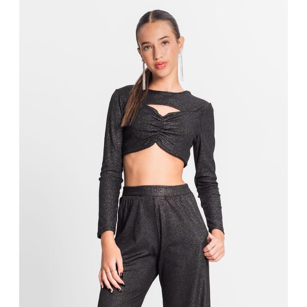 Blusa Juvenil Feminina Em Ribana Canelada Minty Preto