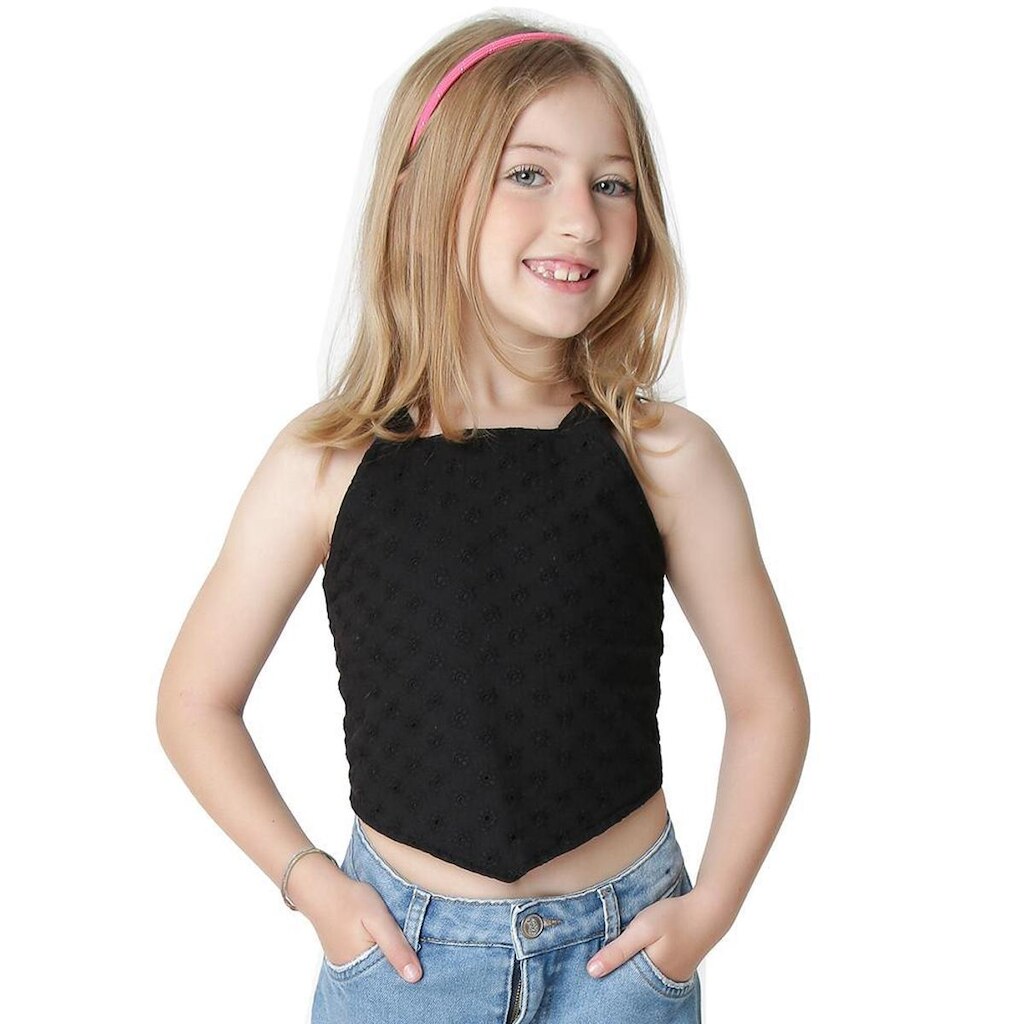 Blusa Juvenil Look Jeans Cropped Collor - PRETO - 6