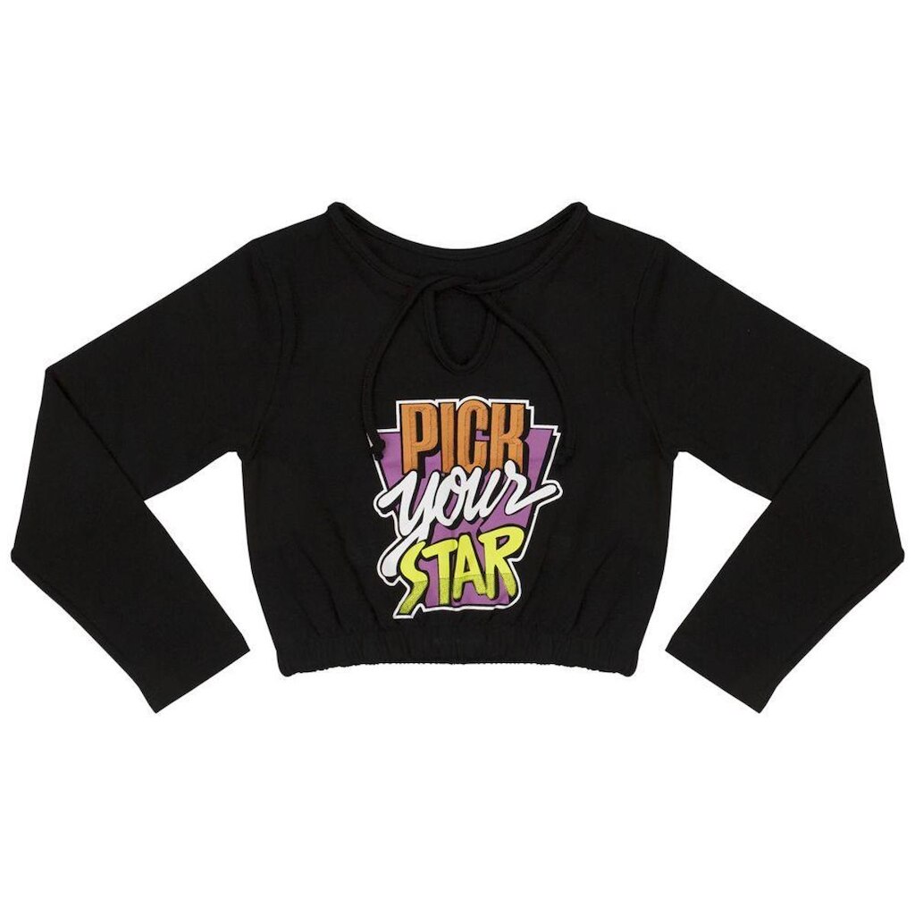 Blusa Juvenil Look Jeans Cropped Moletinho Preto - 14 - PRETO