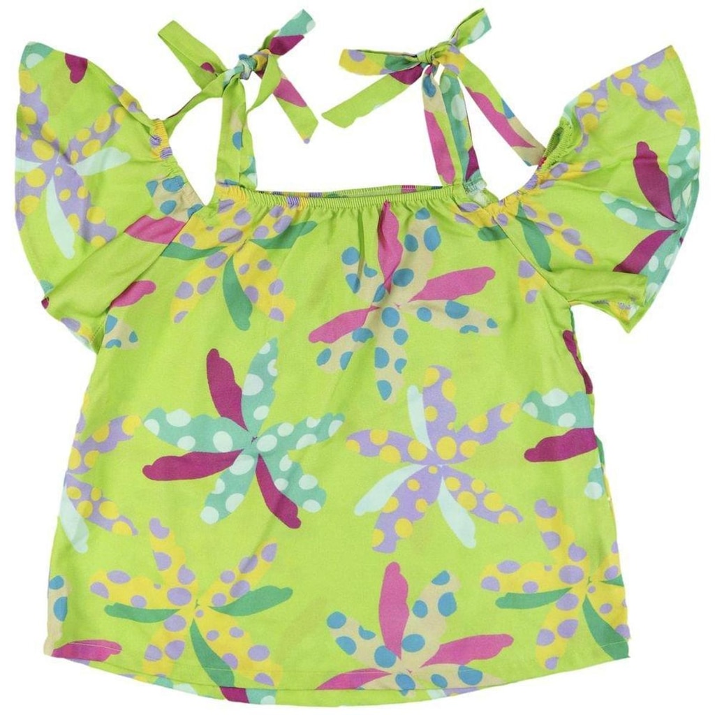 Blusa Juvenil Look Jeans Estampada Verde - VERDE - 14