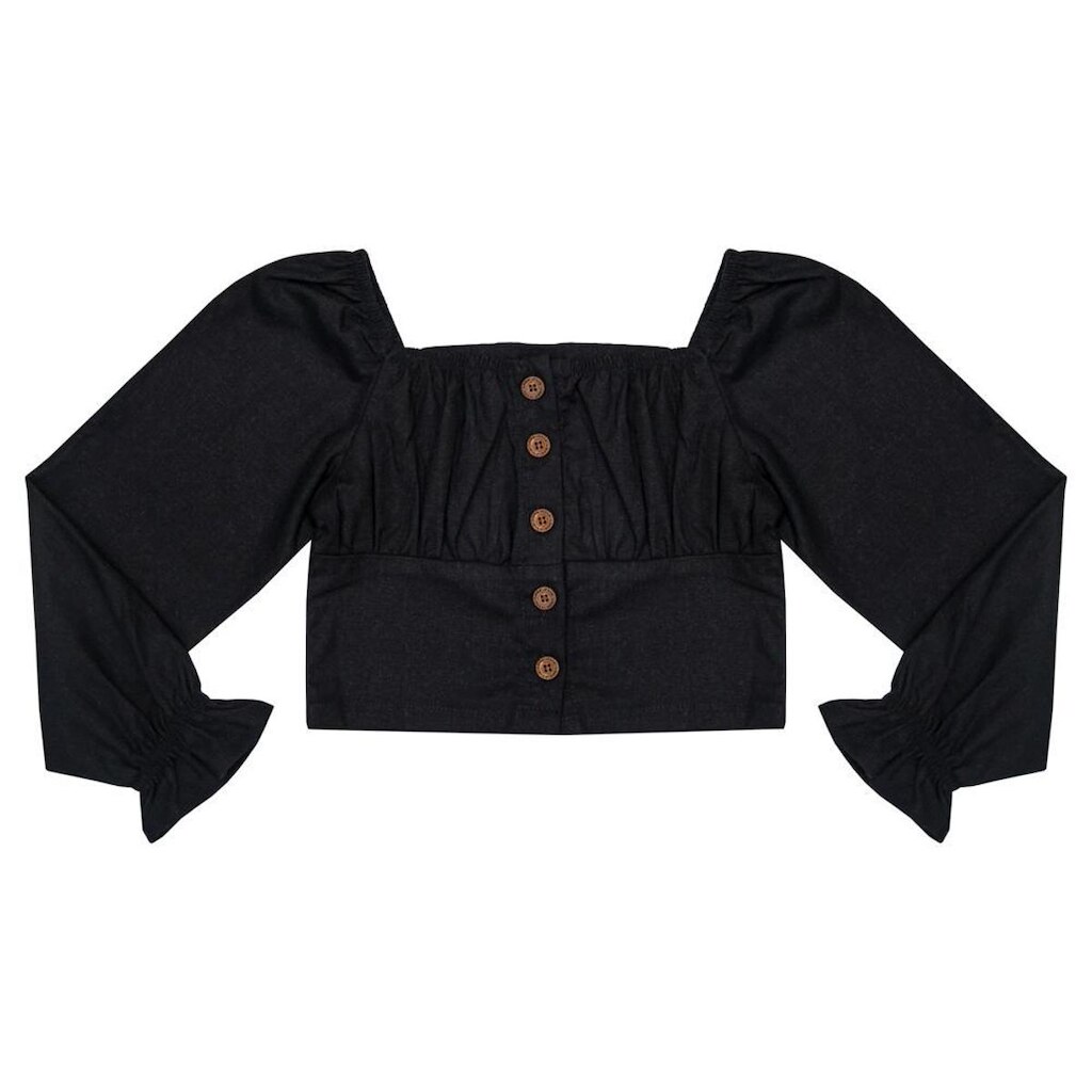 Blusa Juvenil Look Jeans Linho Preto - 4 - PRETO